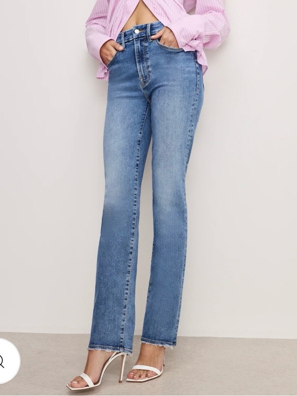 6-12 GOOD AMERICAN Always Fits Good Legs Strait Jeans, 32” Long, Blue Wash
